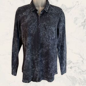 Cantão Tie-Dye Button Down Shirt - size Small - Navy Blue